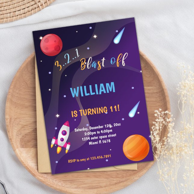Cute Galaxy Theme for Girls Inbjudningar (Pink Rockets Outer Space Invitations)