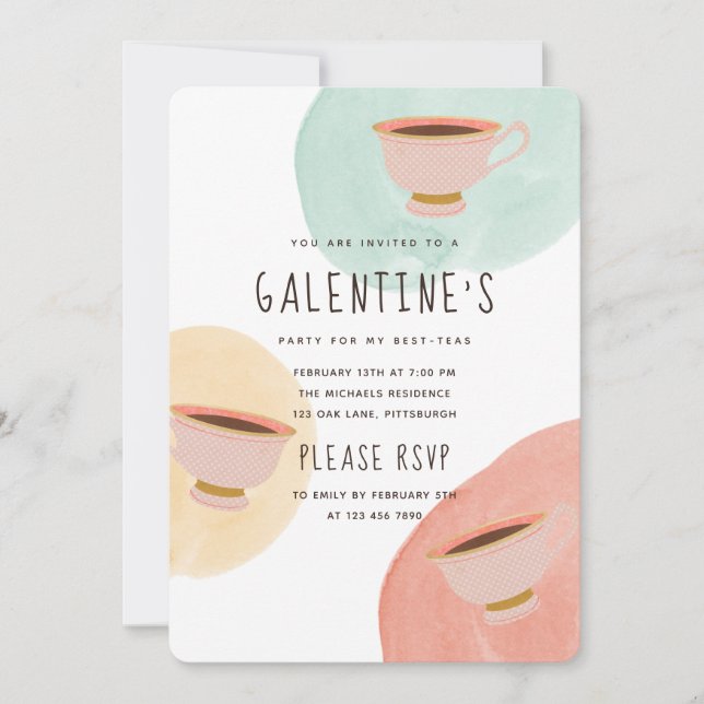 Cute Galentine's Day Best-Teas Party Inbjudningar (Framsida)