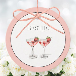 Cute Galentines Day Bestie Watercolor Cocktails Gåvor Etiketter