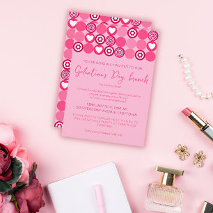 Cute Galentine's Day Brunch Rosa Heart and Flower Inbjudningar
