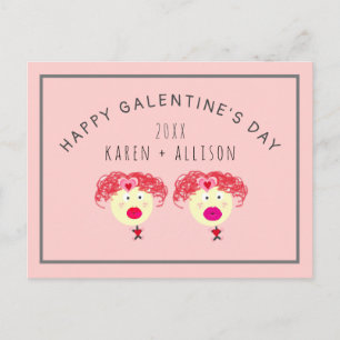 Cute Galentines Day Friend Rosa Hearts Namn Vykort