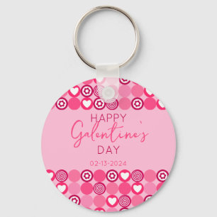 Cute Galentine's Day Rosa Heart and Flower Mönster Nyckelring