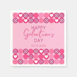 Cute Galentine's Day Rosa Heart and Flower Mönster Pappersservett