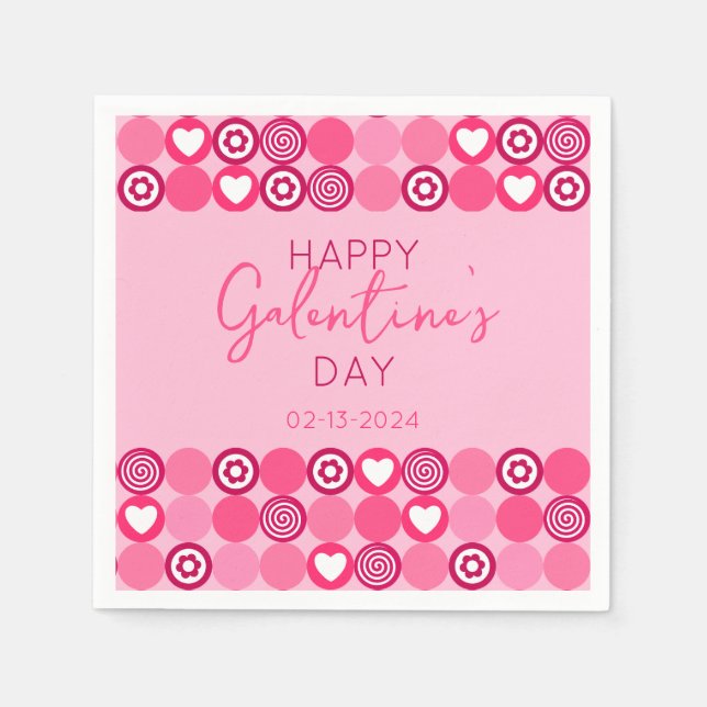 Cute Galentine's Day Rosa Heart and Flower Mönster Pappersservett (Framsidan)