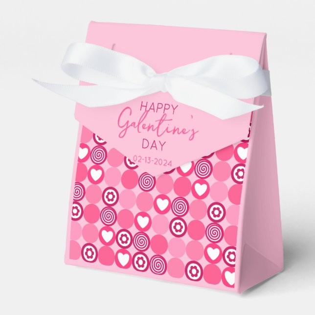 Cute Galentine's Day Rosa Heart and Flower Mönster Presentaskar (Framsidan Sidan)