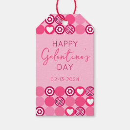 Cute Galentine's Day Rosa Heart and Flower Mönster Presentetikett
