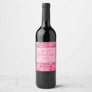 Cute Galentine's Day Rosa Heart and Flower Mönster Vinflaska Etikett