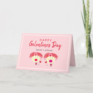 Cute Galentins dag BFF Rosa Red Heart Girl Namn Helgkort