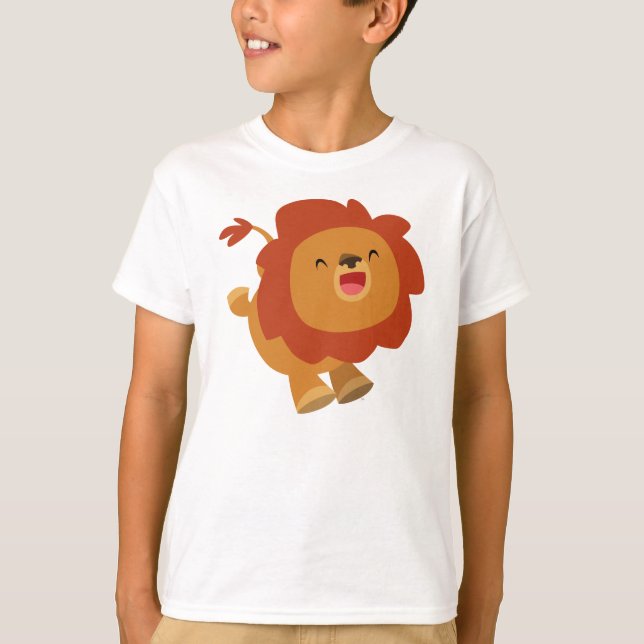 Cute Gamboling Tecknad Lejon Children T-Shirt (Framsida)