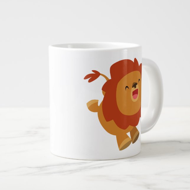 Cute Gamboling Tecknad Lejon Jumbo Mugg (Framsida höger)