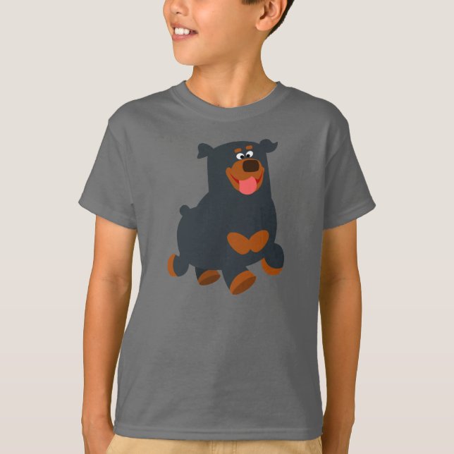 Cute Gamboling Tecknad Rottweiler Children T-Shirt (Framsida)