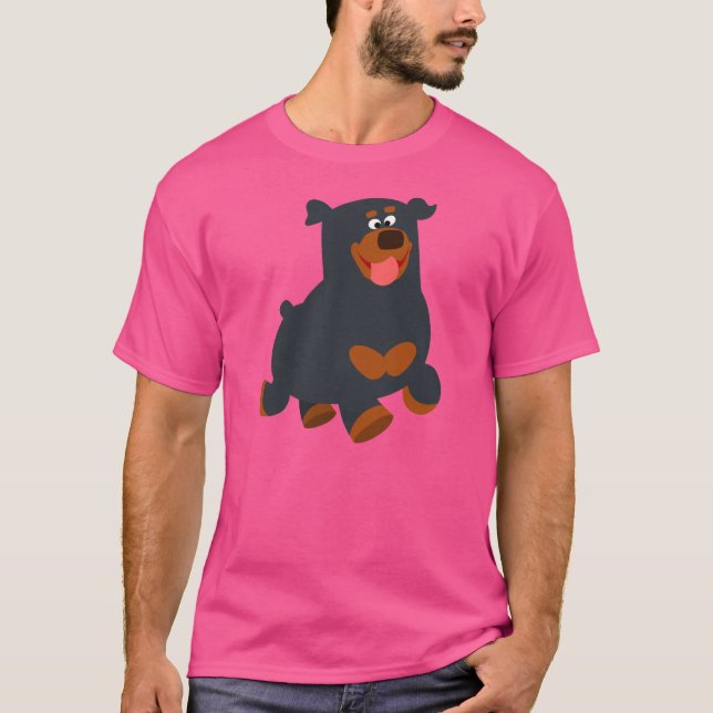 Cute Gamboling Tecknad Rottweiler T-Shirt (Framsida)