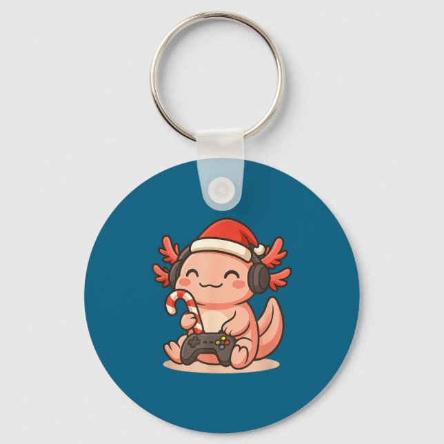 Cute Gamer Axolotl Christmas Design  Nyckelring (Framsida)
