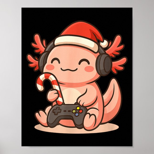 Cute Gamer Axolotl Christmas Design  Poster (Framsidan)