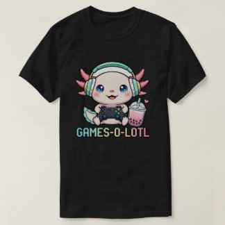 Cute Gamer Axolotl with Boba Art T Shirt