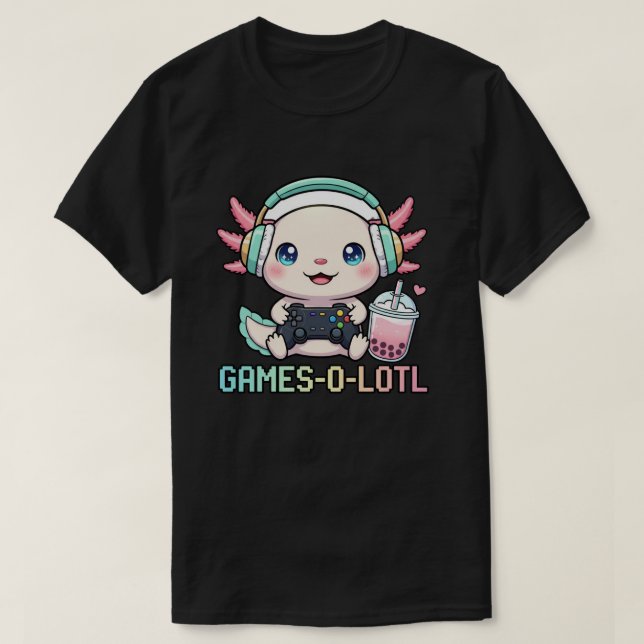 Cute Gamer Axolotl with Boba Art T Shirt (Design framsida)