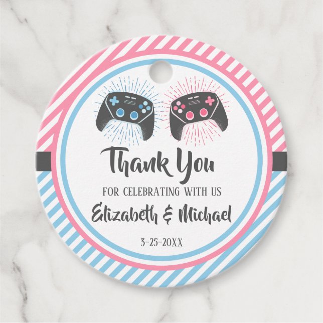 Cute Gamer Baby Gender Reveal Gåvor Etiketter (Framsida)