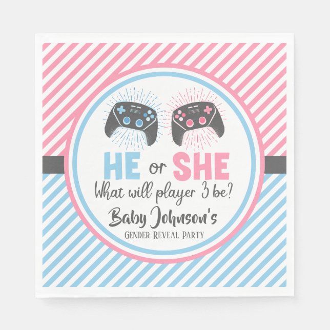 Cute Gamer Baby Gender Reveal Pappersservett (Framsidan)