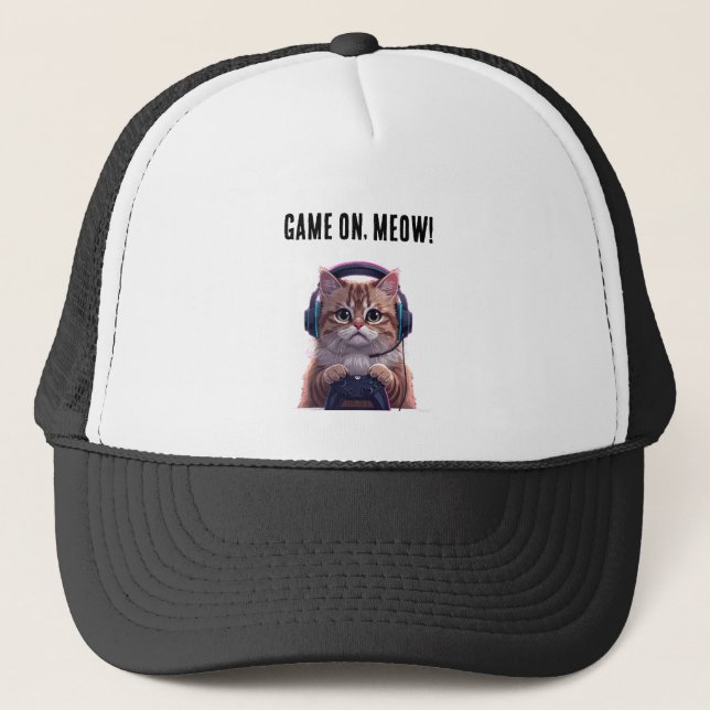 Cute Gamer Cat Kids Cap – Funny Gaming Kitten Hat Keps (Framsida)