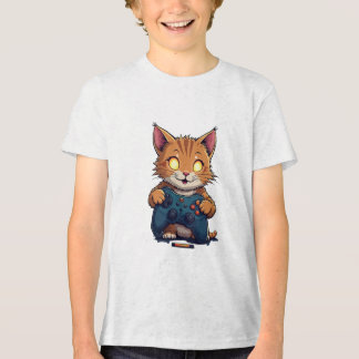 Cute Gamer Cat med Glowing Ögon och Game Control T Shirt