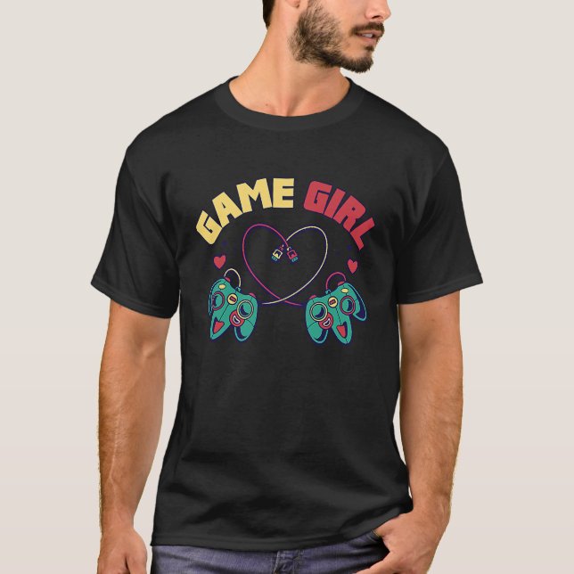 Cute Gamer Girl Controller Heart T Shirt (Framsida)