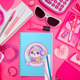 Cute Gamer Girl Kawaii Hund with Vingar in Baby bl Anteckningsbok