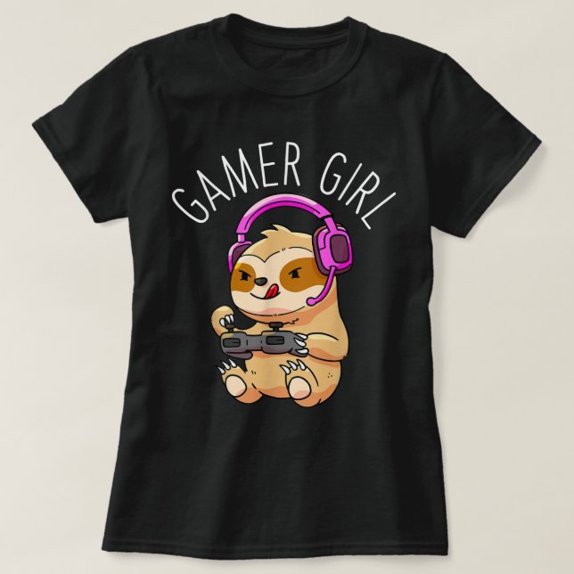 Cute Gamer Girl Sloth Design T Shirt (Design framsida)