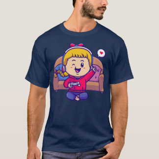 Cute Gamer Girl Tecknad T Shirt