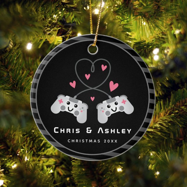 Cute Gamer - Joystick Namn för spel - par videospe Julgransprydnad Keramik (Skapare uppladdad)