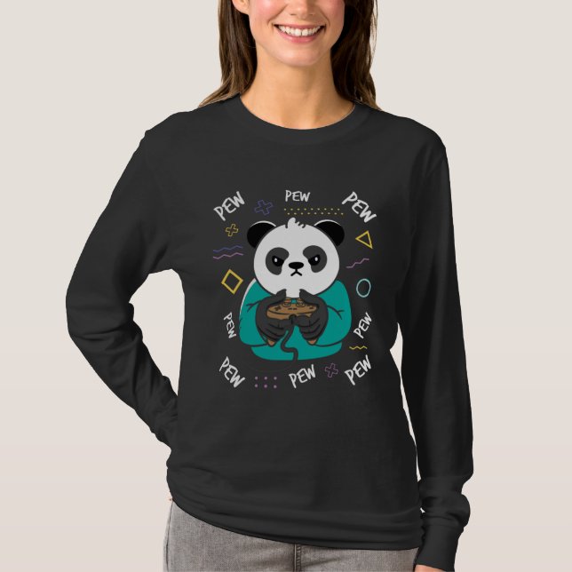 Cute Gamer Panda Bear With Gaming Controller T Shirt (Framsida)