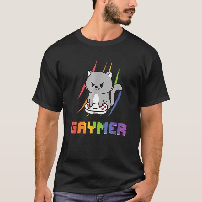 Cute Gaming Cat Gay Gamer 1 T Shirt (Framsida)