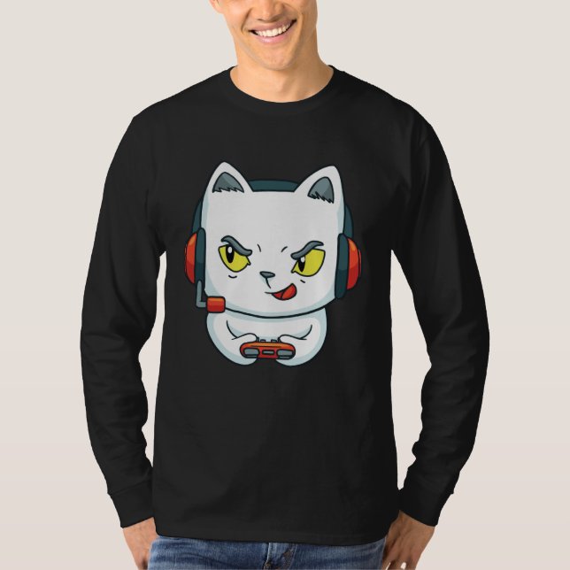 Cute Gaming Cat Video Game T Shirt (Framsida)