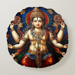 Cute Ganesh Blue Elephant God Round Cushion Pillow Rund Kudde