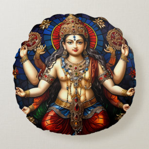 Cute Ganesh Blue Elephant God Round Cushion Pillow Rund Kudde