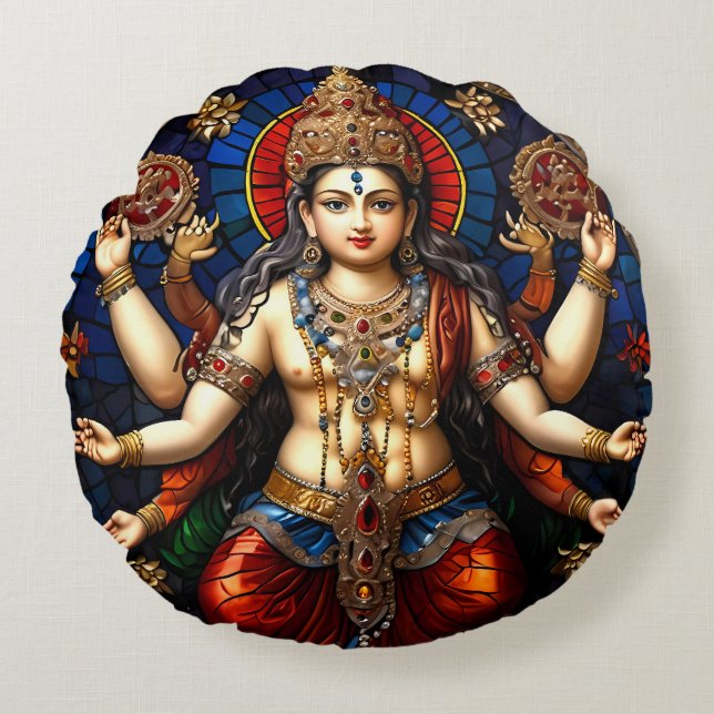 Cute Ganesh Blue Elephant God Round Cushion Pillow Rund Kudde (Framsidan)