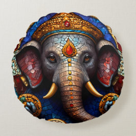 Cute Ganesh Blue Elephant God Round Cushion Pillow Rund Kudde