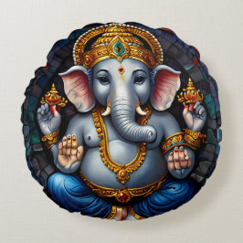 Cute Ganesh Blue Elephant Gud Rund Kudde