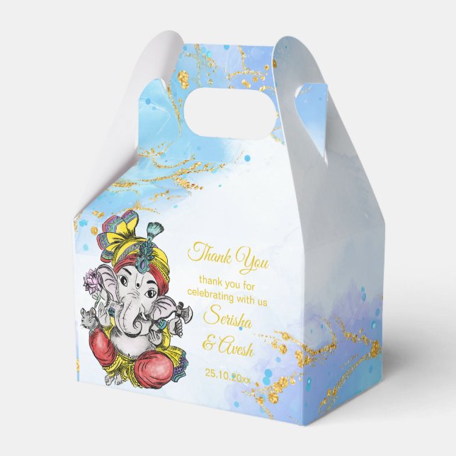 Cute Ganesha Blue guld indisk bröllopsförmån Presentaskar (Framsidan Sidan)