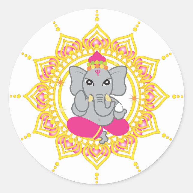 Cute Ganesha-etiketter Runt Klistermärke (Framsida)