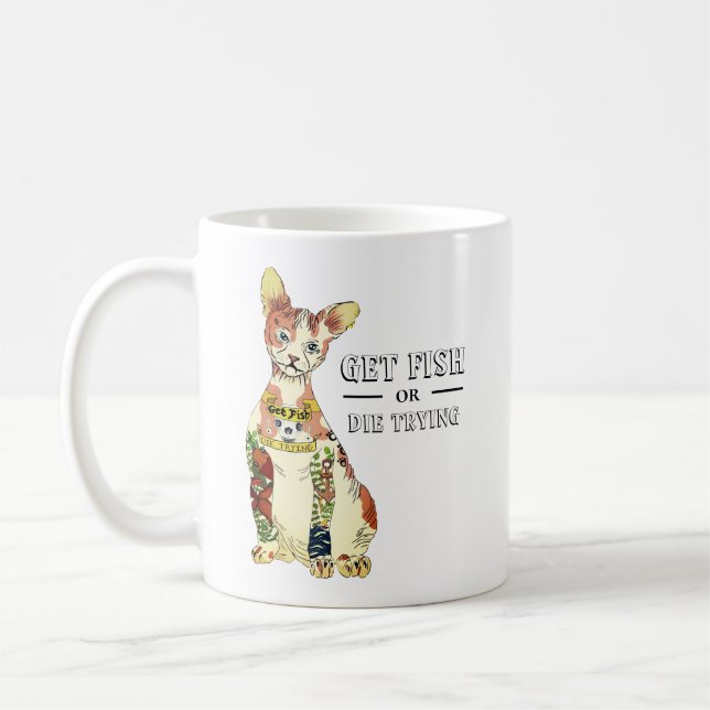 Cute Gangster Sphynx Cat Tatto med roligt att säga Kaffemugg (Vänster)
