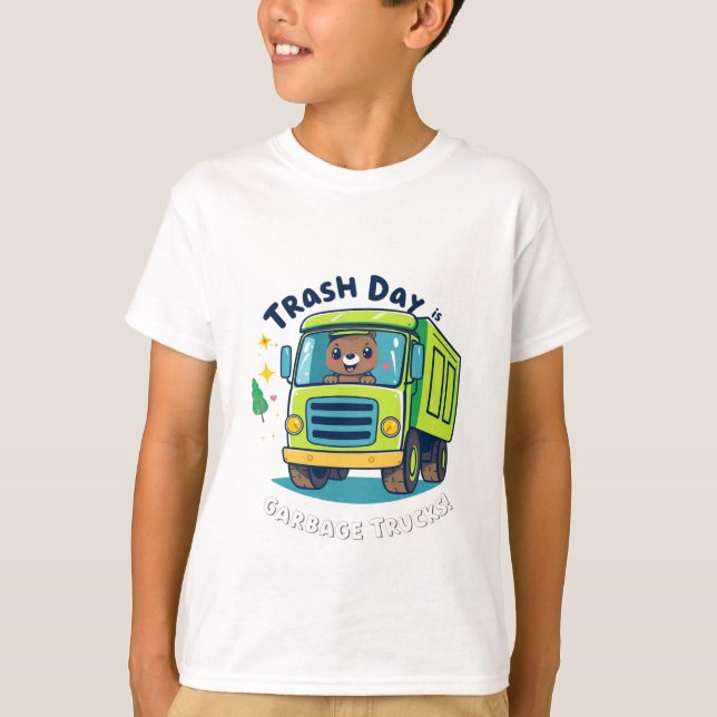 Cute Garbage Truck Trash Truck T Shirt (Framsida)