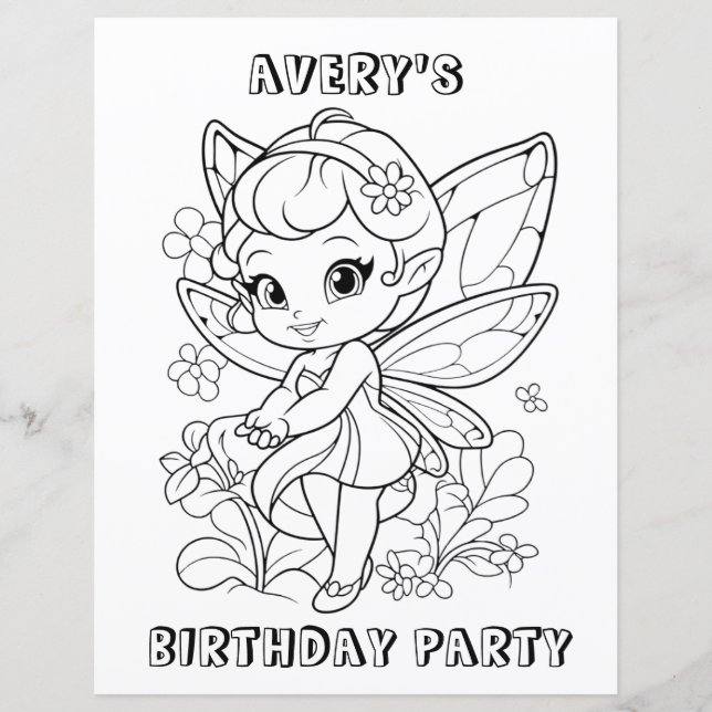 Cute garden fairy birthday coloring activity  (Framsida)