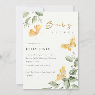 Cute Garden Foliage Butterflies Baby Shower Inbjudningar