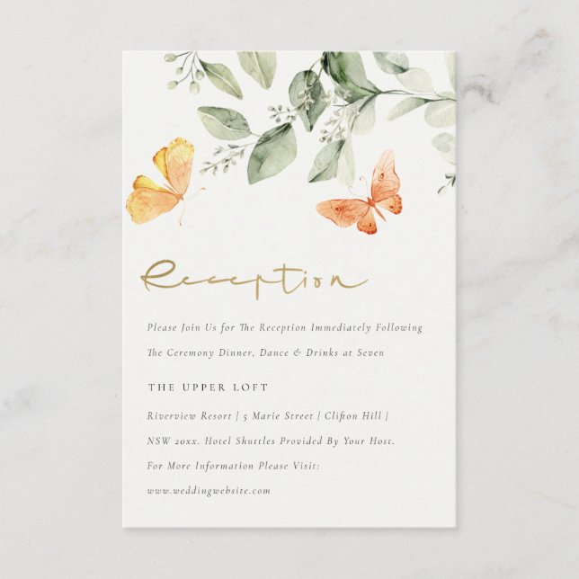 Cute Garden Foliage Butterflies bröllopsmottagning Tilläggskort (Framsida)
