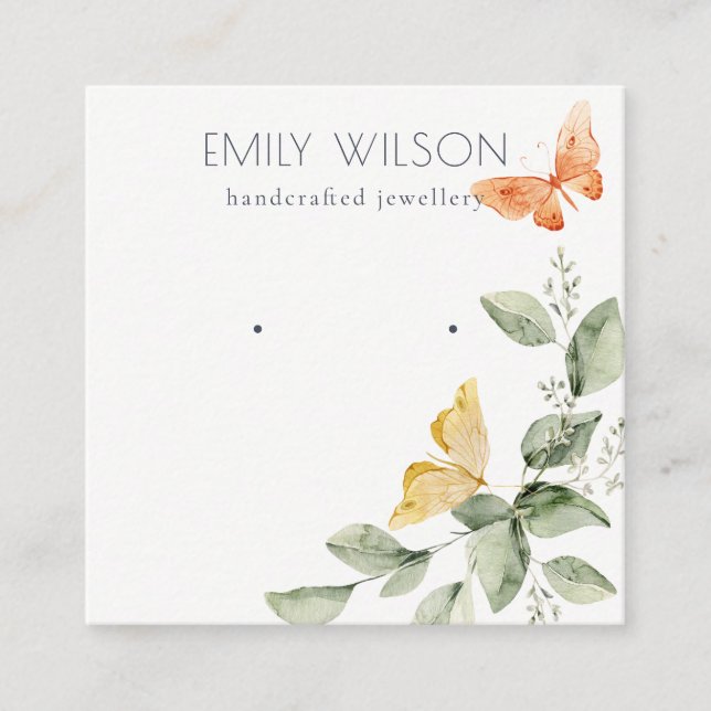 Cute Garden Foliage Butterflies Earring Visning Fyrkantigt Visitkort (Framsida)