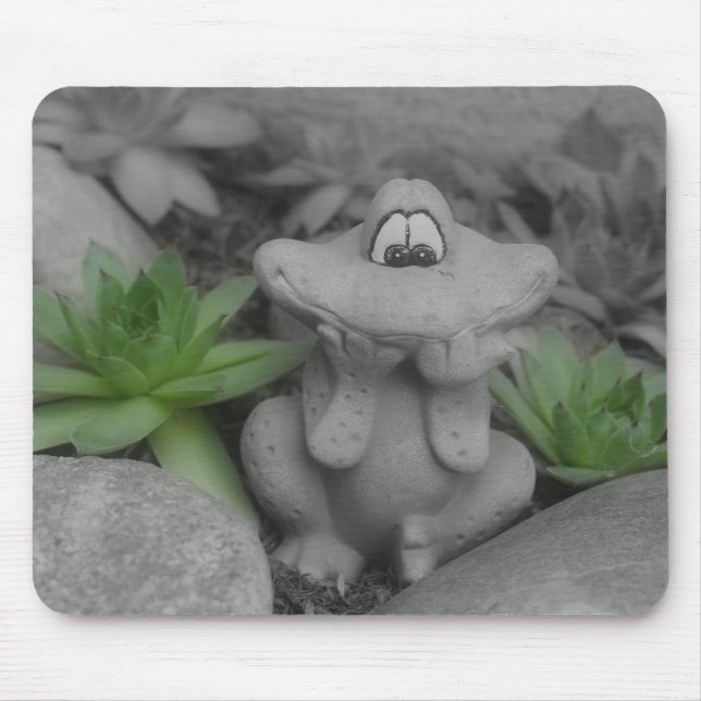 Cute Garden Frog Black White Mousepad Musmatta (Framsidan)