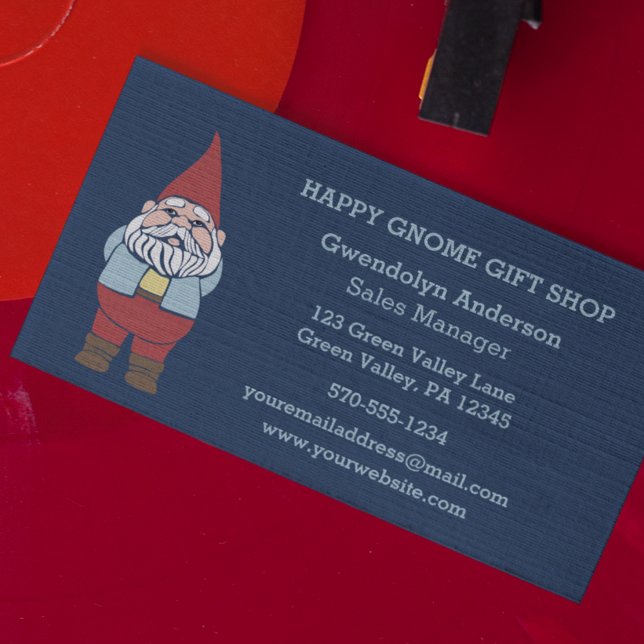 Cute Garden Gnome Navy Blue Anpassningsbar Visitkort (Skapare uppladdad)