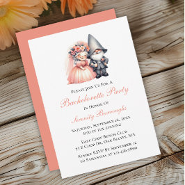 Cute Garden Gnome Orange Bachelorette Party Inbjudningar