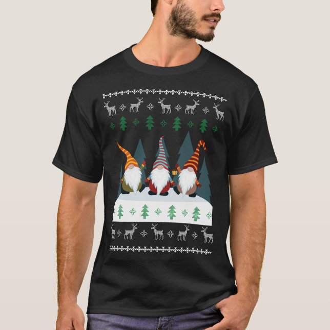 Cute Garden Gnomes Julafton Elf Ugly jul T Shirt (Framsida)