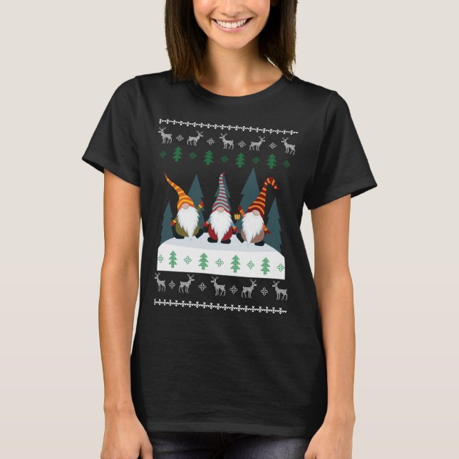 Cute Garden Gnomes Julafton Elf Ugly jul T Shirt (Framsida)